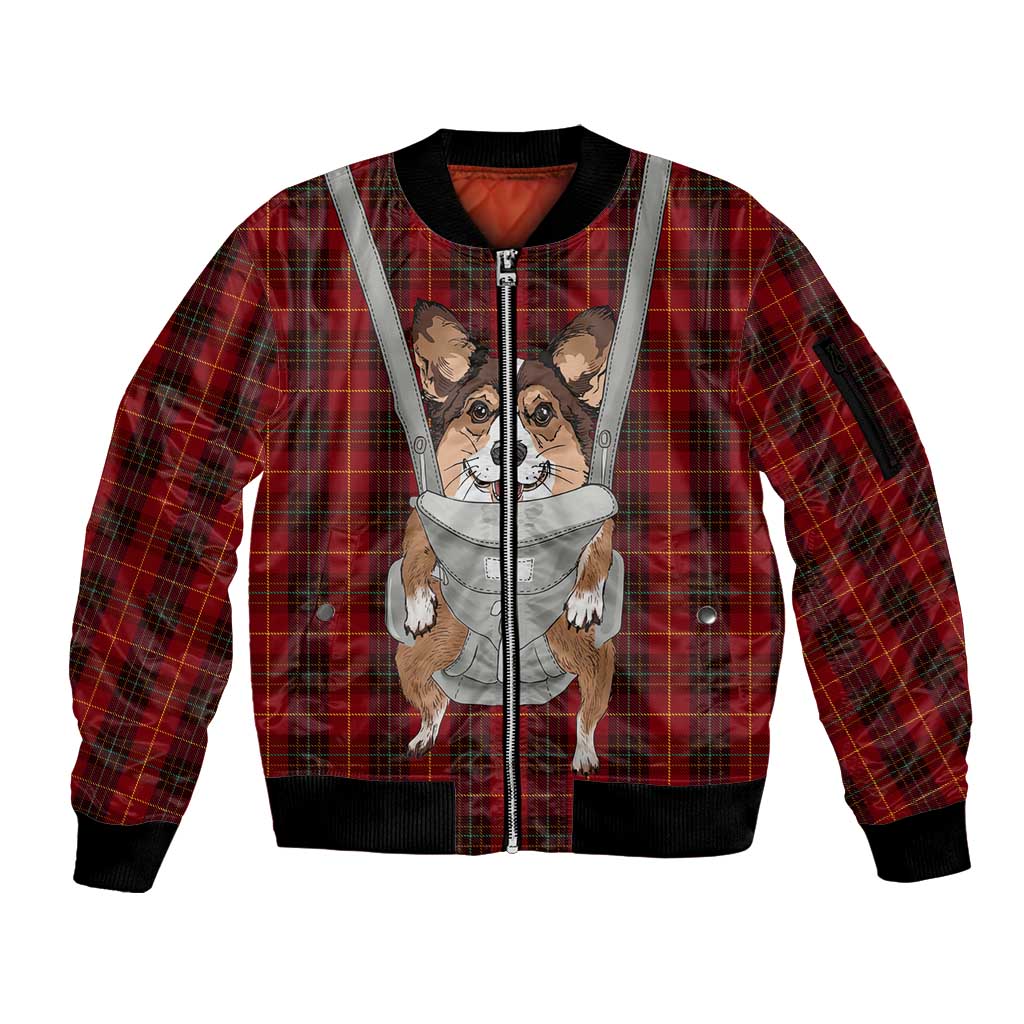 Front Carrier Dog Pembroke Welsh Corgi Christmas Sleeve Zip Bomber Jacket Xmas Holiday Patterns - Wonder Print Shop