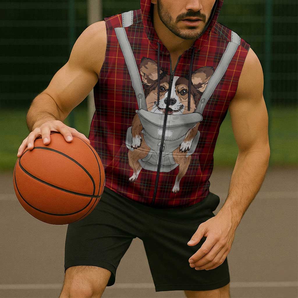 Front Carrier Dog Pembroke Welsh Corgi Christmas Sleeveless Zip Hoodie Xmas Holiday Patterns - Wonder Print Shop