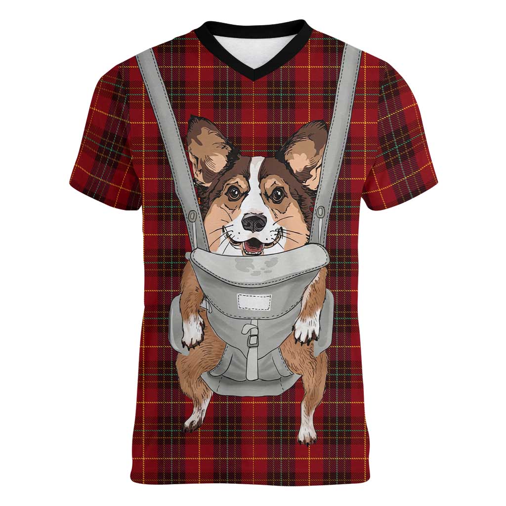 Front Carrier Dog Pembroke Welsh Corgi Christmas Women V-Neck T-Shirt Xmas Holiday Patterns - Wonder Print Shop