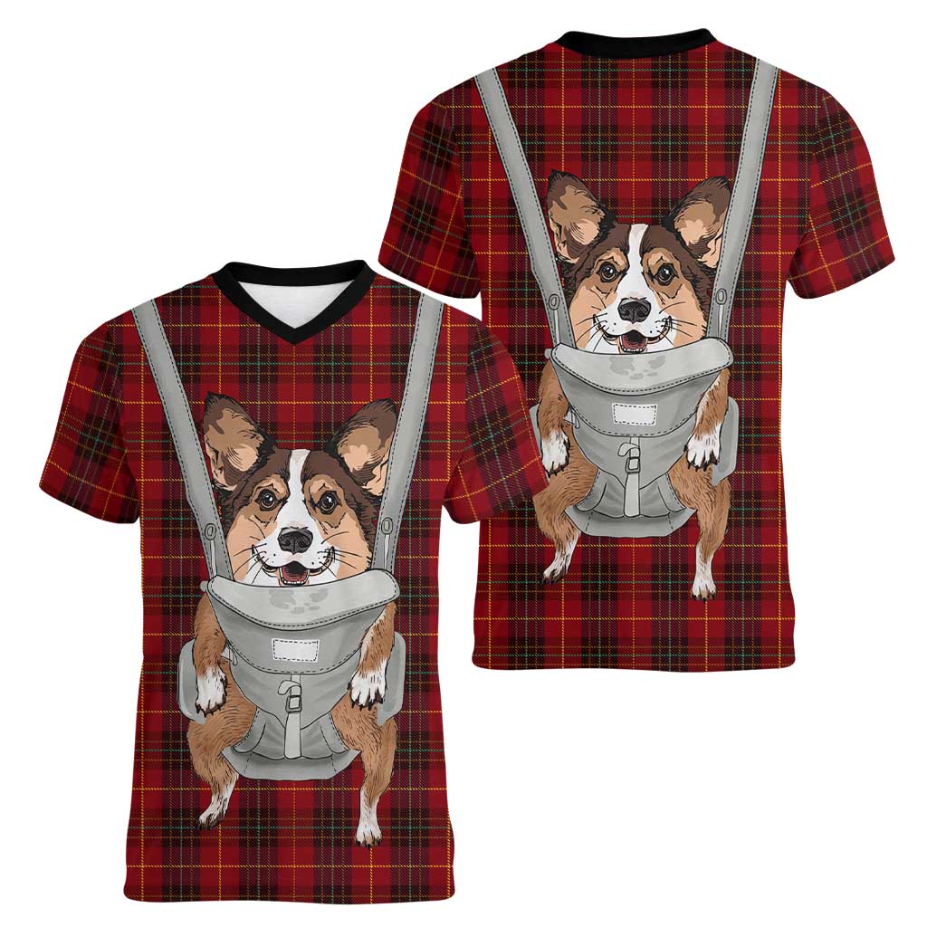 Front Carrier Dog Pembroke Welsh Corgi Christmas Women V-Neck T-Shirt Xmas Holiday Patterns - Wonder Print Shop
