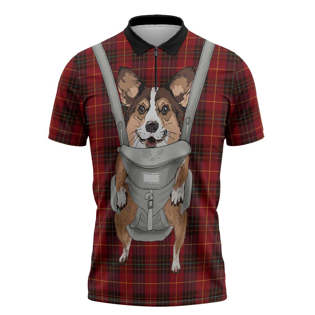 Front Carrier Dog Pembroke Welsh Corgi Christmas Zipper Polo Shirt Xmas Holiday Patterns - Wonder Print Shop