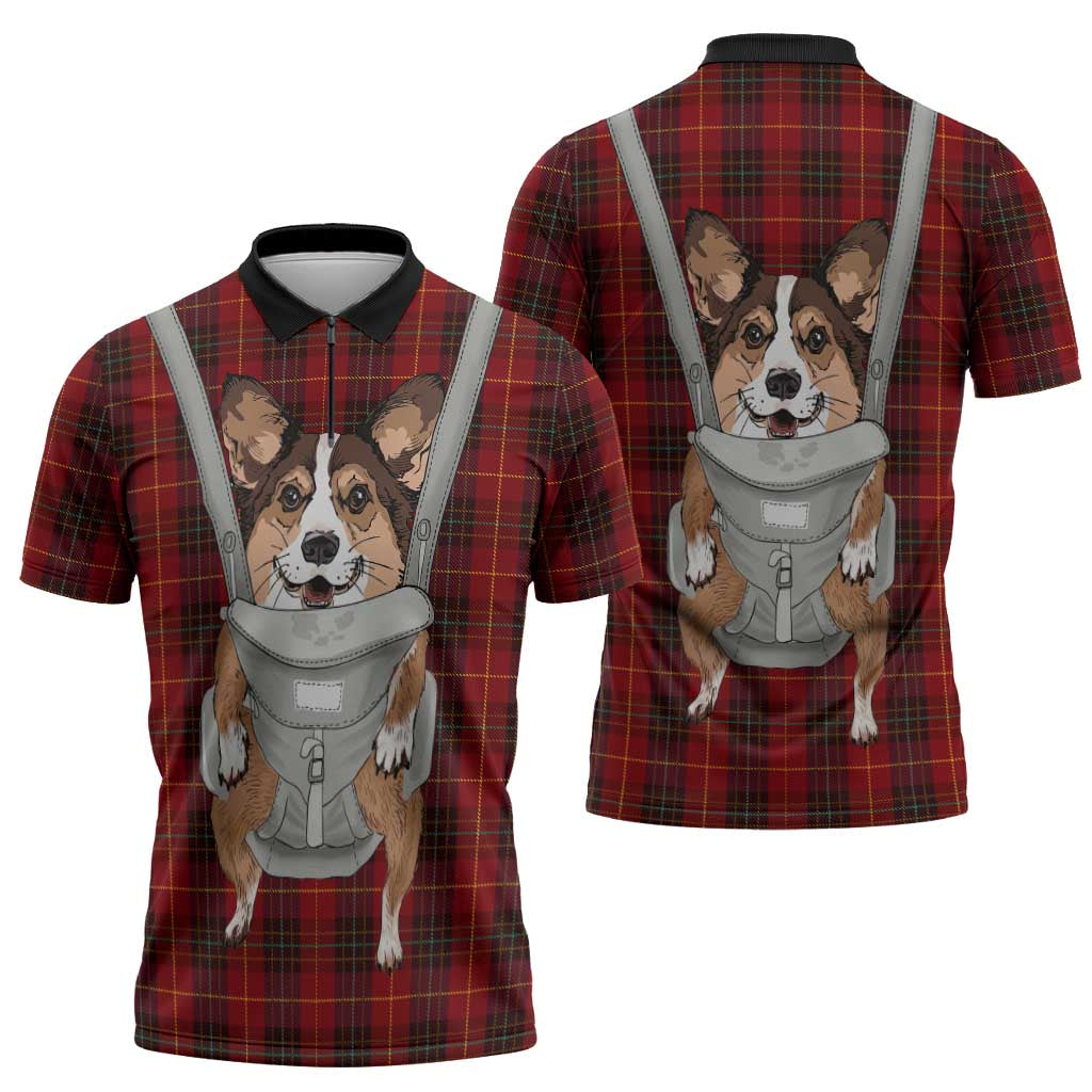 Front Carrier Dog Pembroke Welsh Corgi Christmas Zipper Polo Shirt Xmas Holiday Patterns - Wonder Print Shop