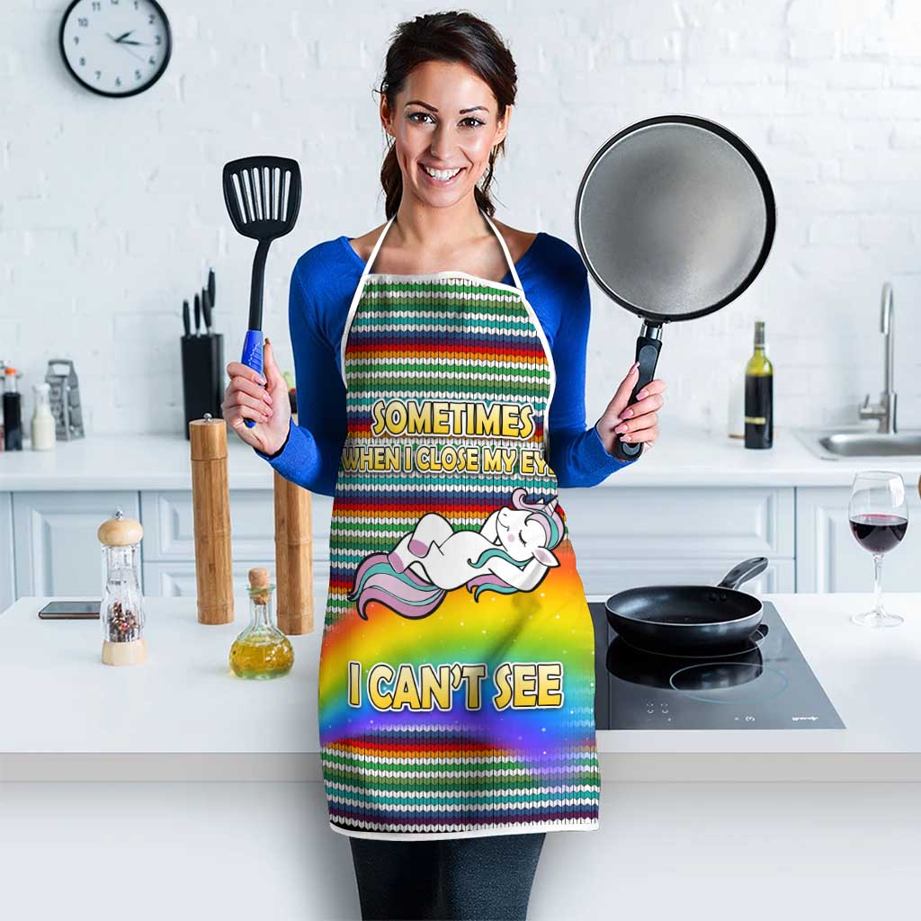 Funny Unicorn Sometimes When I Close My Eyes Christmas Apron Xmas Holiday Patterns - Wonder Print Shop