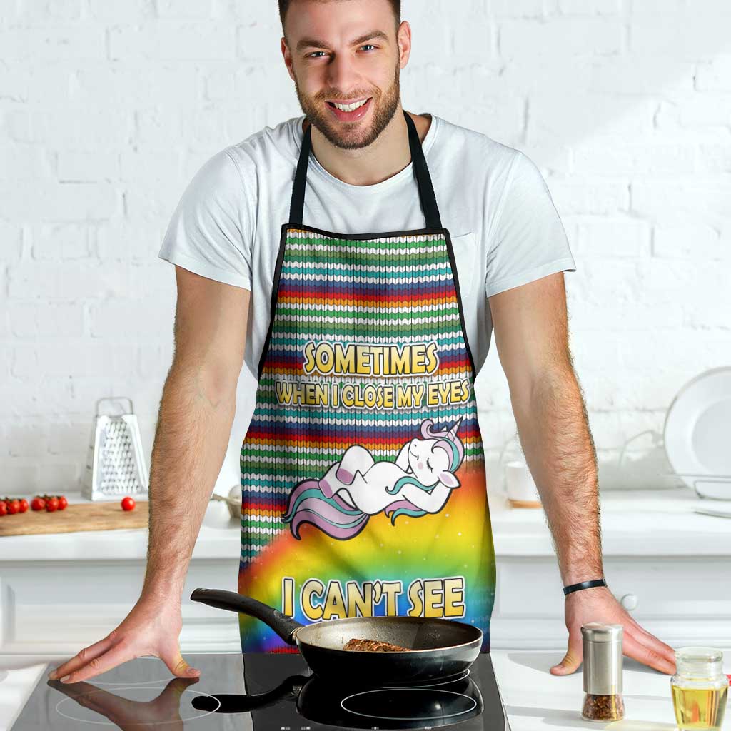 Funny Unicorn Sometimes When I Close My Eyes Christmas Apron Xmas Holiday Patterns - Wonder Print Shop