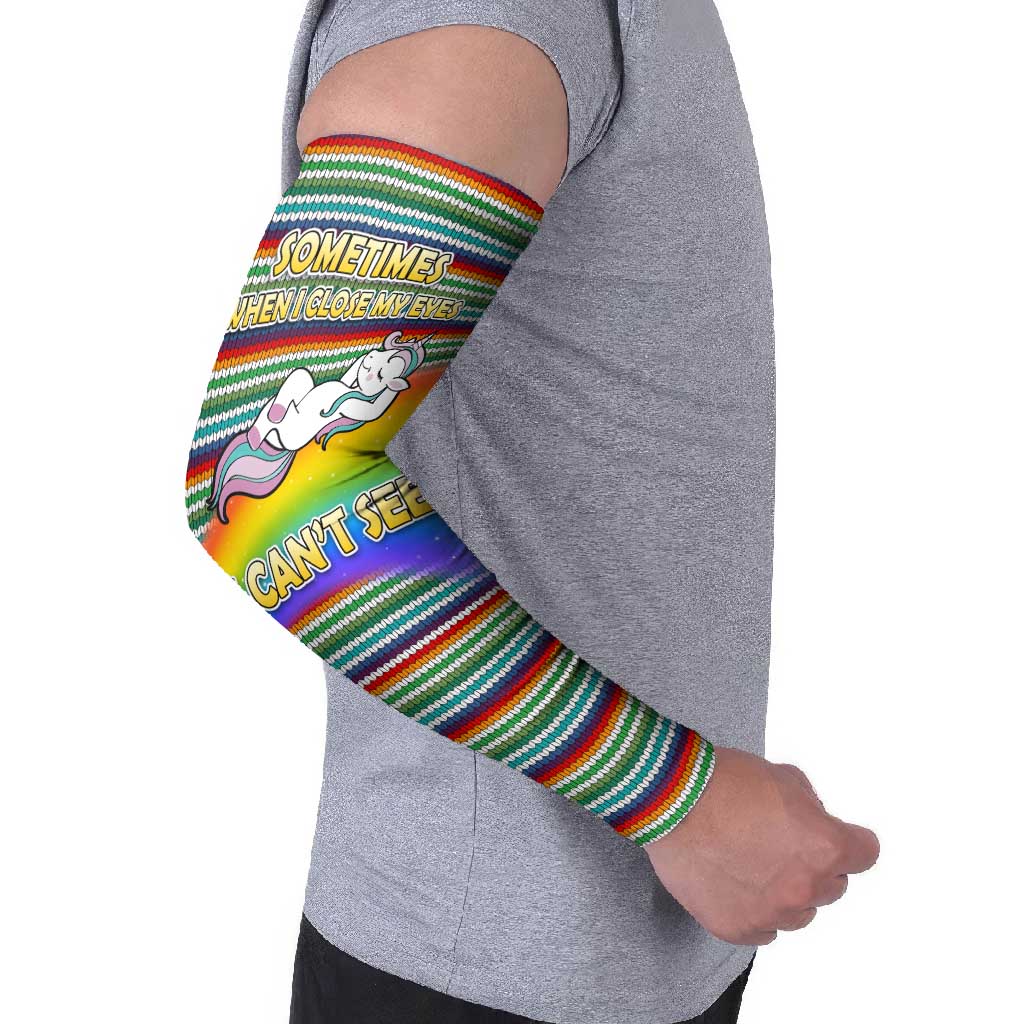 Funny Unicorn Sometimes When I Close My Eyes Christmas Arm Sleeves Xmas Holiday Patterns - Wonder Print Shop
