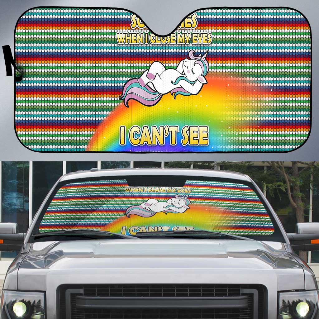 Funny Unicorn Sometimes When I Close My Eyes Christmas Auto Sun Shade Xmas Holiday Patterns - Wonder Print Shop