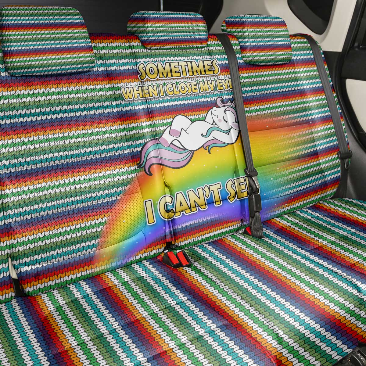 Funny Unicorn Sometimes When I Close My Eyes Christmas Back Car Seat Cover Xmas Holiday Patterns - Wonder Print Shop