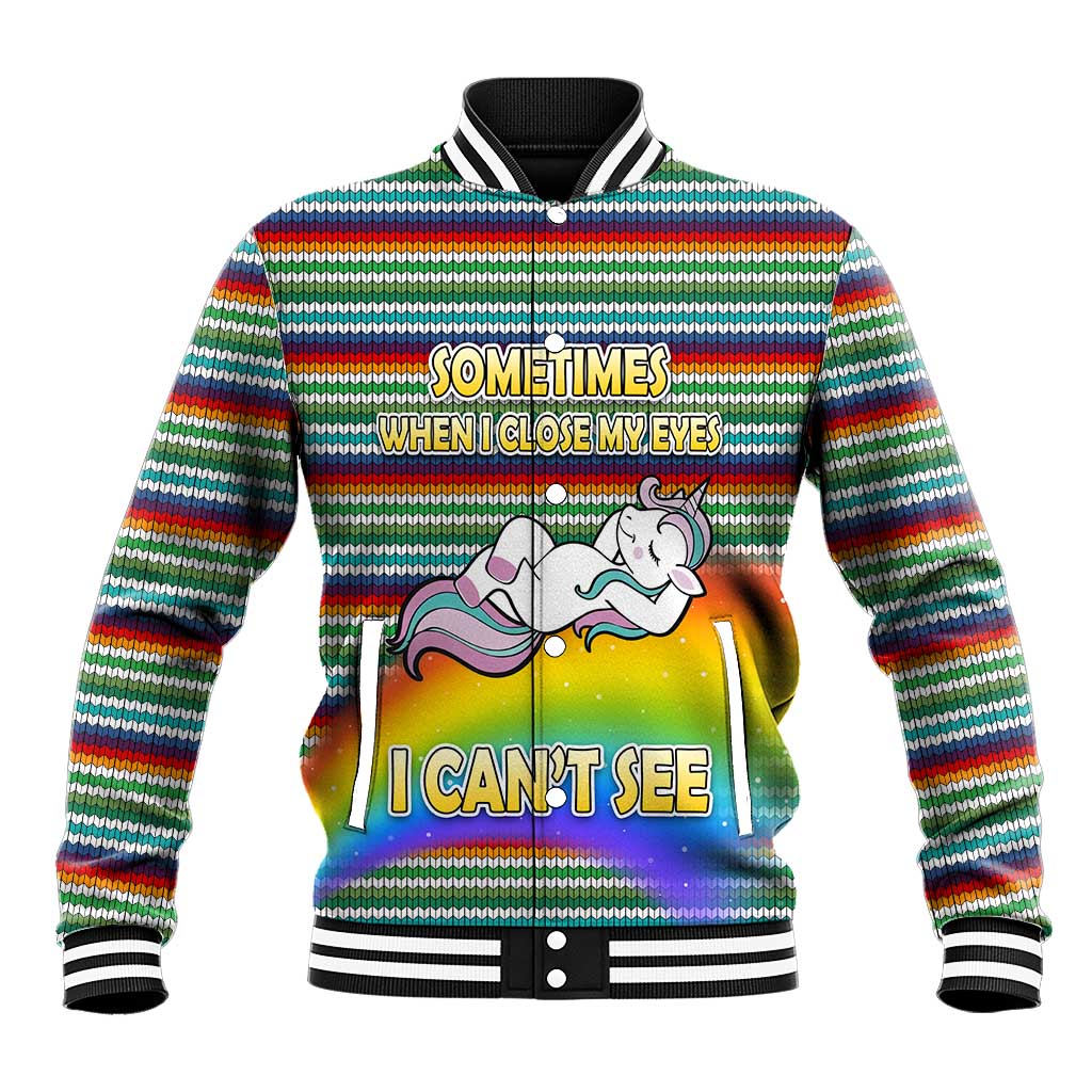 Funny Unicorn Sometimes When I Close My Eyes Christmas Baseball Jacket Xmas Holiday Patterns - Wonder Print Shop