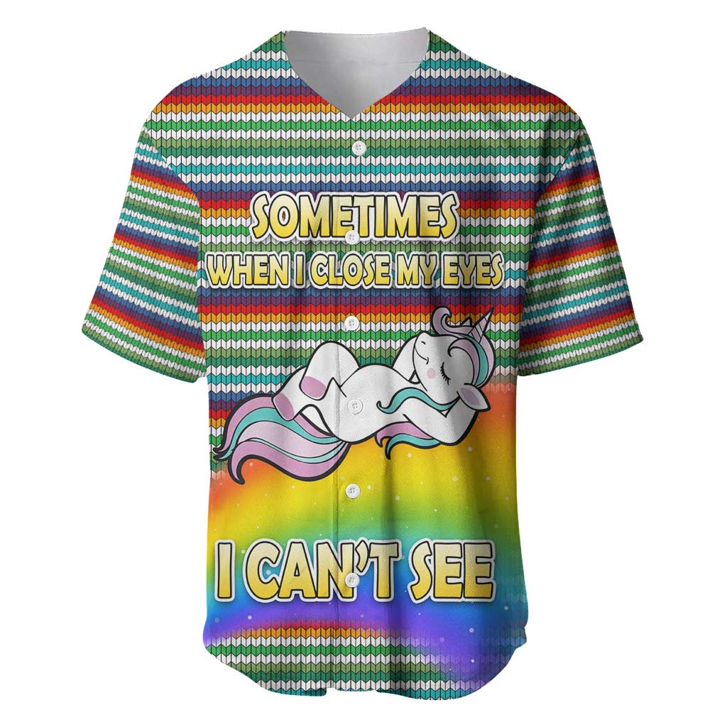Funny Unicorn Sometimes When I Close My Eyes Christmas Baseball Jersey Xmas Holiday Patterns - Wonder Print Shop