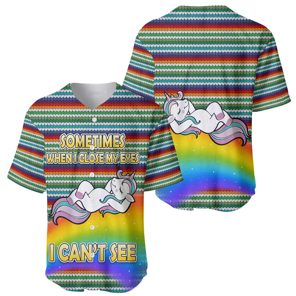 Funny Unicorn Sometimes When I Close My Eyes Christmas Baseball Jersey Xmas Holiday Patterns - Wonder Print Shop