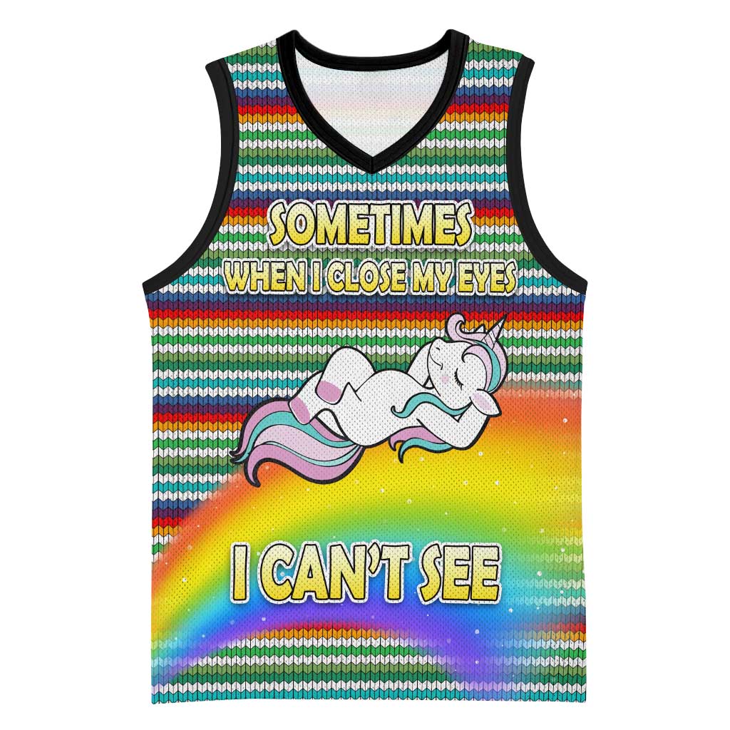 Funny Unicorn Sometimes When I Close My Eyes Christmas Basketball Jersey Xmas Holiday Patterns - Wonder Print Shop