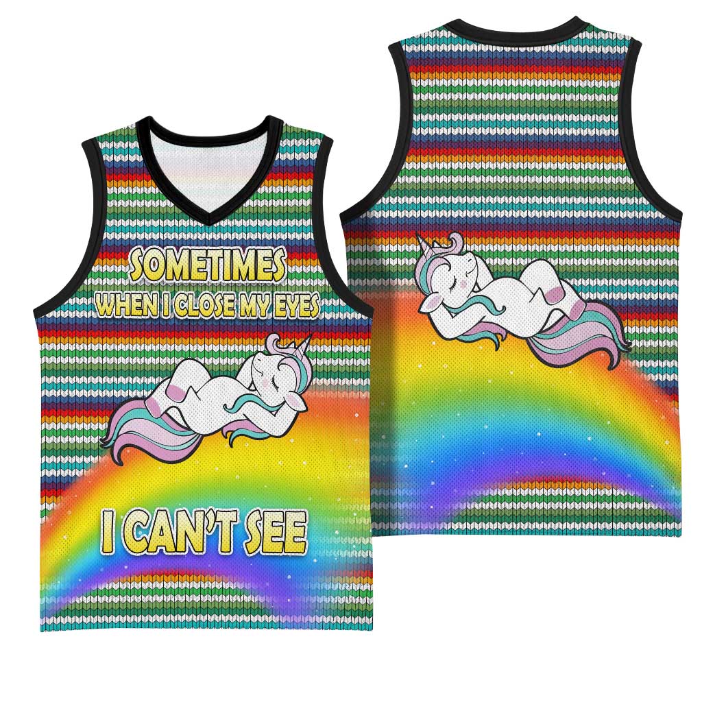 Funny Unicorn Sometimes When I Close My Eyes Christmas Basketball Jersey Xmas Holiday Patterns - Wonder Print Shop