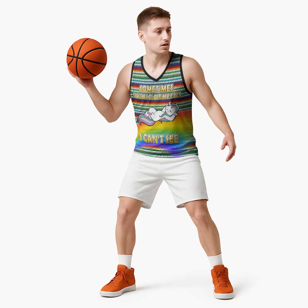 Funny Unicorn Sometimes When I Close My Eyes Christmas Basketball Jersey Xmas Holiday Patterns - Wonder Print Shop