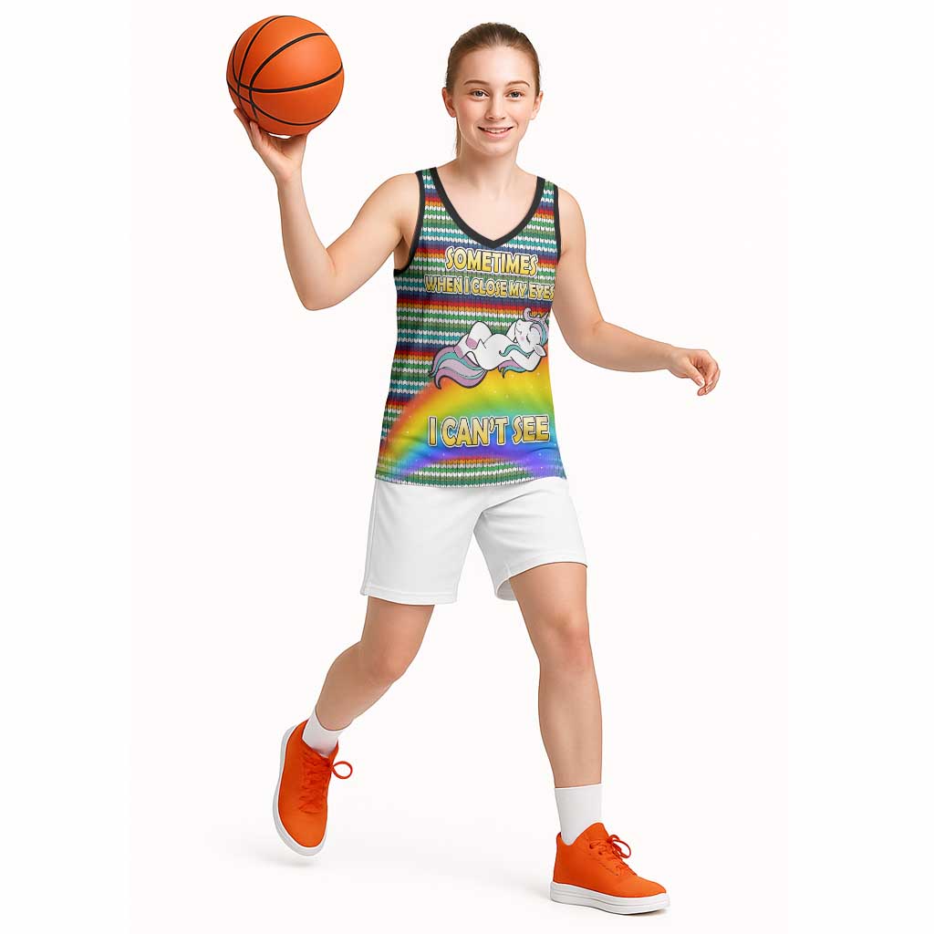 Funny Unicorn Sometimes When I Close My Eyes Christmas Basketball Jersey Xmas Holiday Patterns - Wonder Print Shop