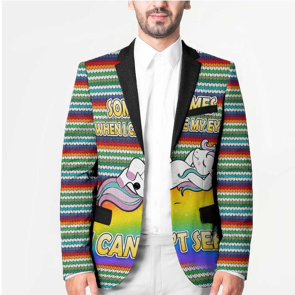 Funny Unicorn Sometimes When I Close My Eyes Christmas Blazer Xmas Holiday Patterns - Wonder Print Shop