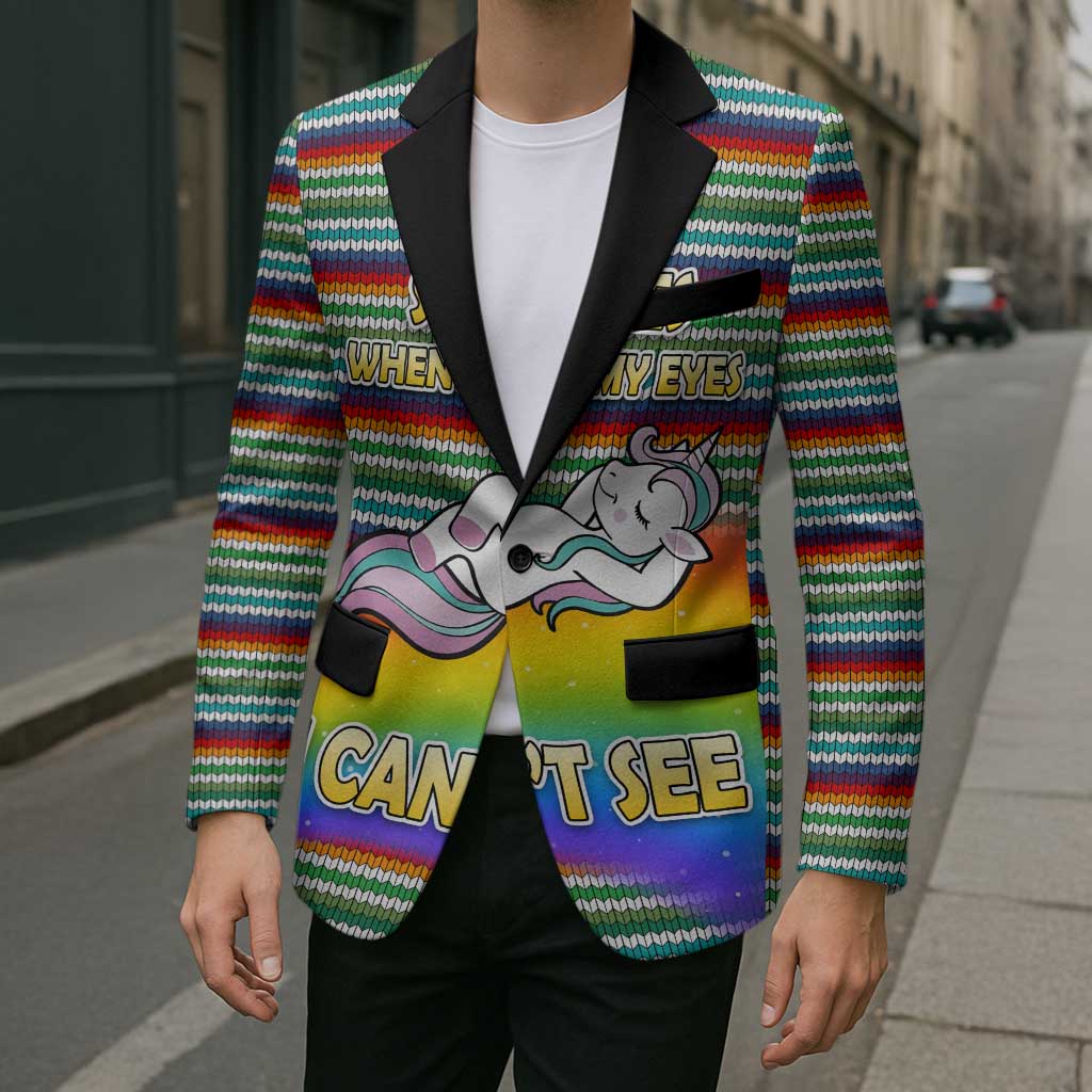 Funny Unicorn Sometimes When I Close My Eyes Christmas Blazer Xmas Holiday Patterns - Wonder Print Shop