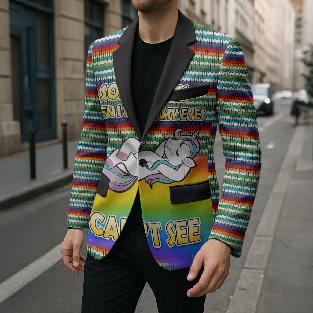 Funny Unicorn Sometimes When I Close My Eyes Christmas Blazer Xmas Holiday Patterns - Wonder Print Shop