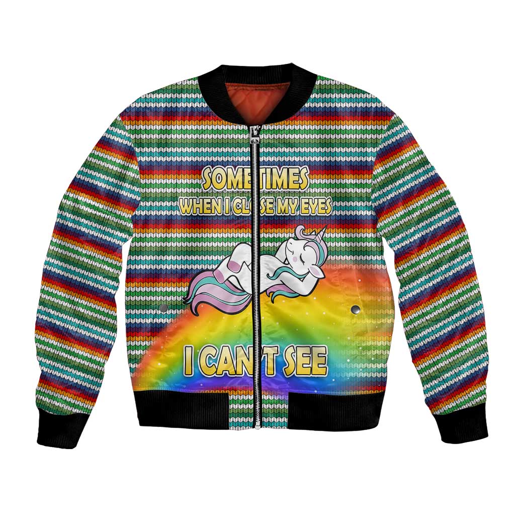 Funny Unicorn Sometimes When I Close My Eyes Christmas Bomber Jacket Xmas Holiday Patterns - Wonder Print Shop