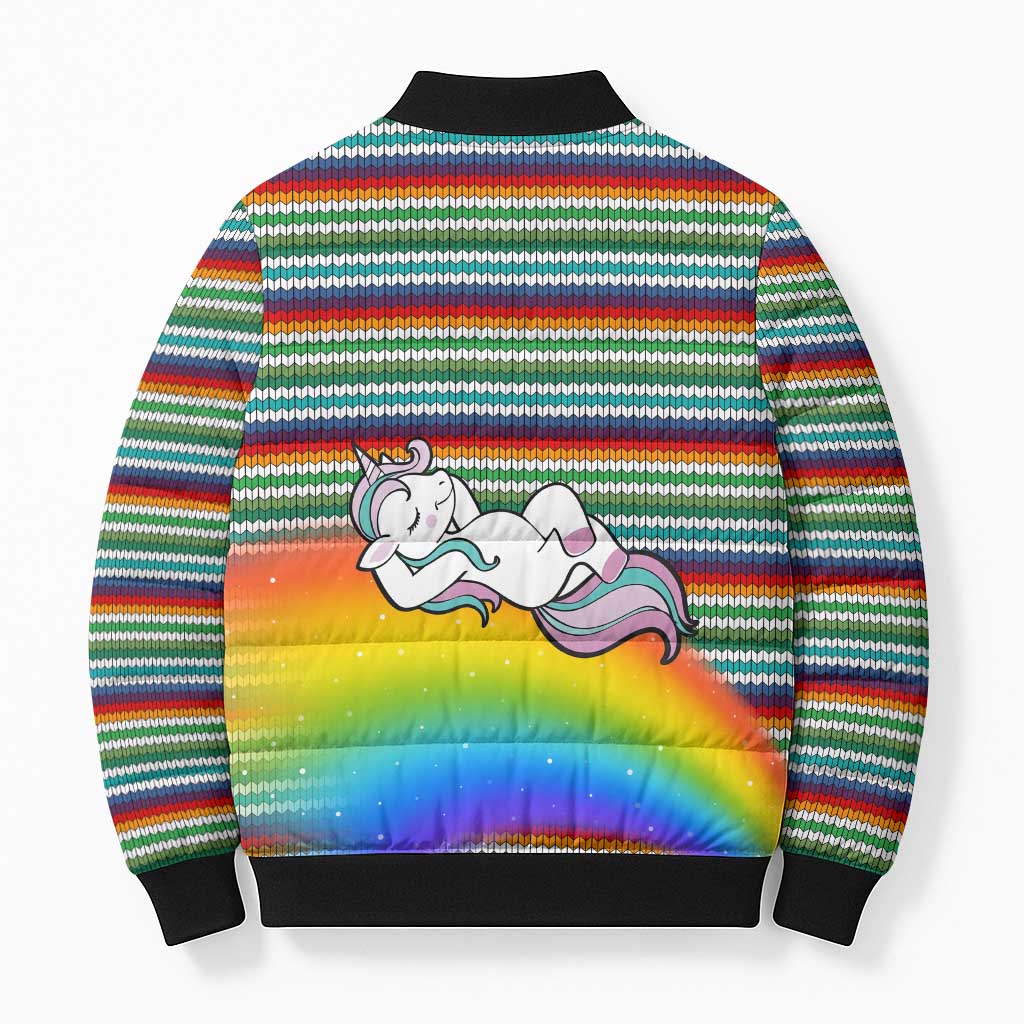 Funny Unicorn Sometimes When I Close My Eyes Christmas Bomber Puffer Jacket Xmas Holiday Patterns - Wonder Print Shop