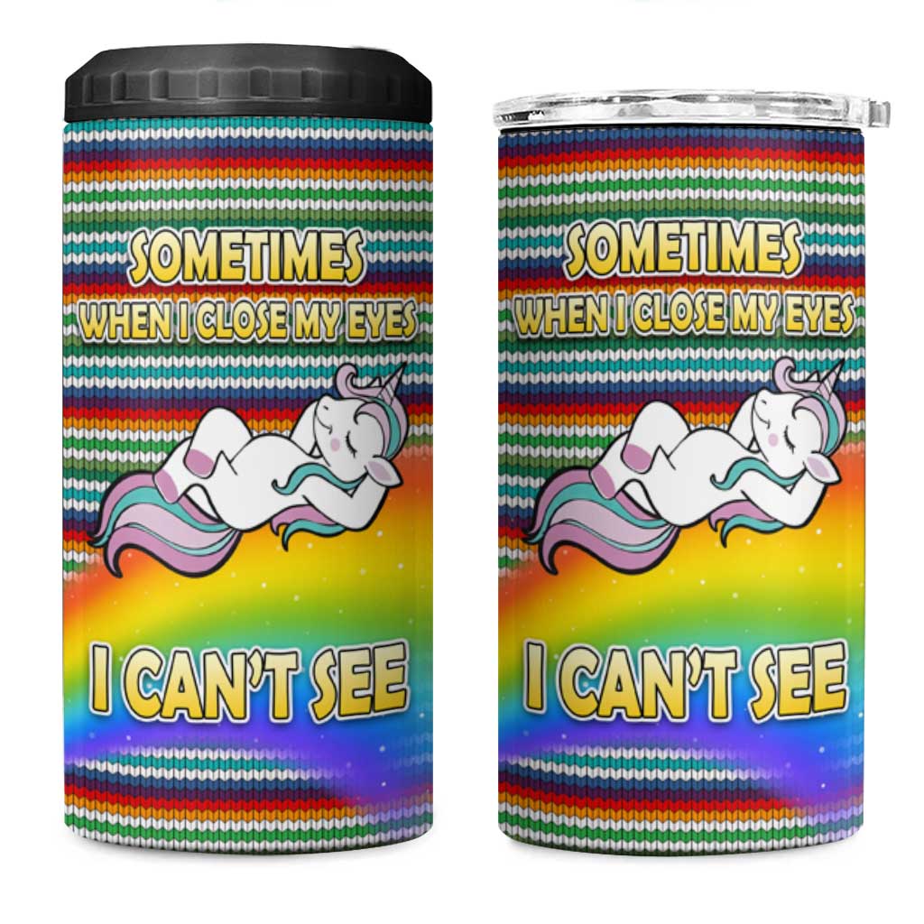 Funny Unicorn Sometimes When I Close My Eyes Christmas 4 in 1 Can Cooler Tumbler Xmas Holiday Patterns - Wonder Print Shop