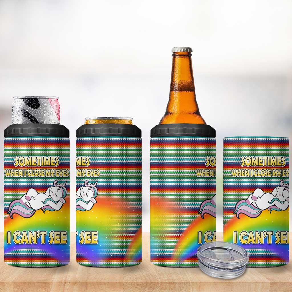 Funny Unicorn Sometimes When I Close My Eyes Christmas 4 in 1 Can Cooler Tumbler Xmas Holiday Patterns - Wonder Print Shop