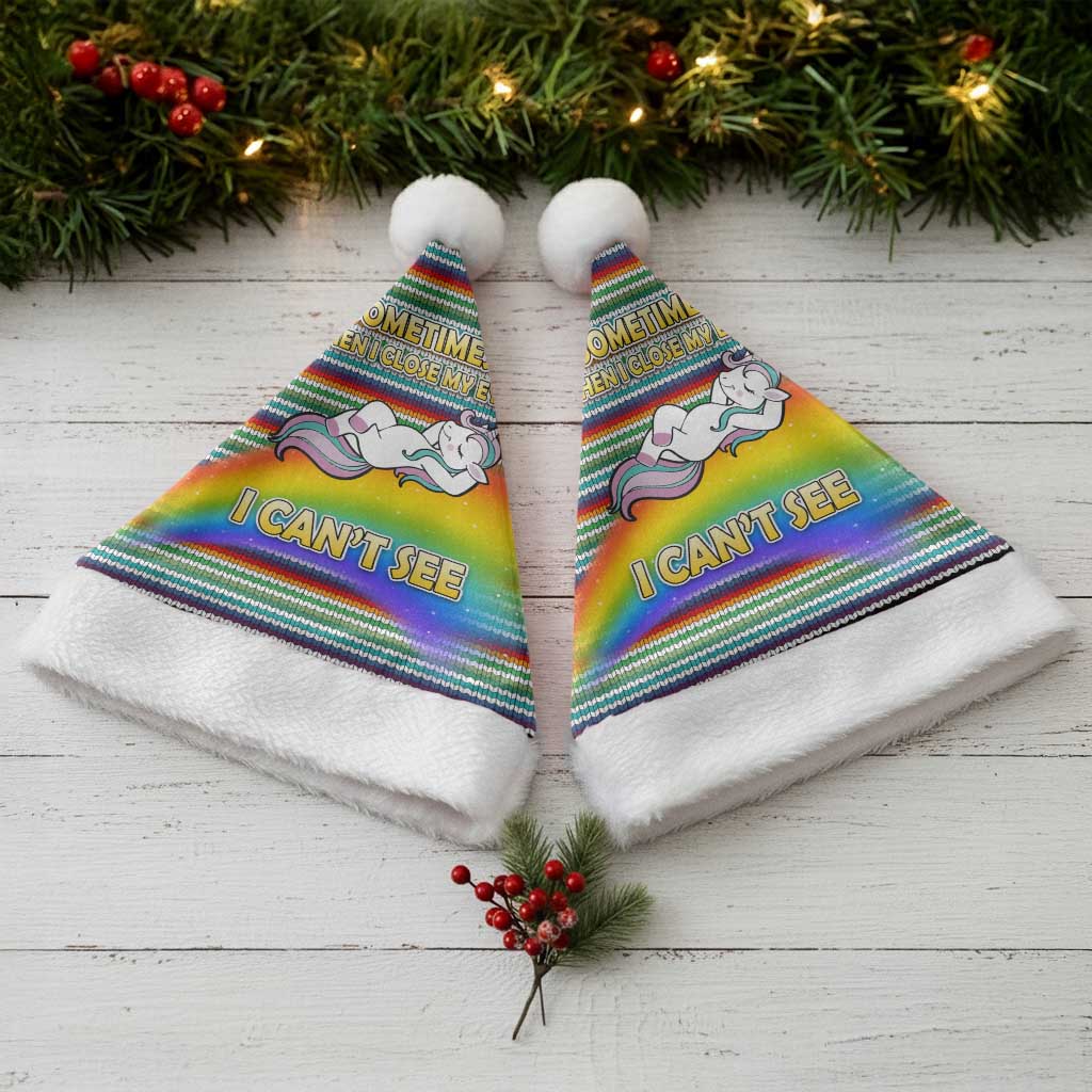 Funny Unicorn Sometimes When I Close My Eyes Christmas Santa Hat Xmas Holiday Patterns - Wonder Print Shop