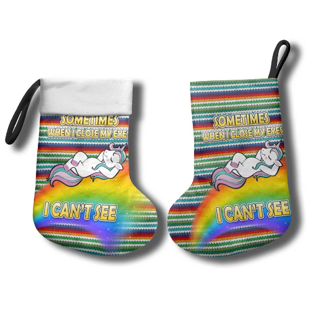 Funny Unicorn Sometimes When I Close My Eyes Christmas Stocking Xmas Holiday Patterns - Wonder Print Shop