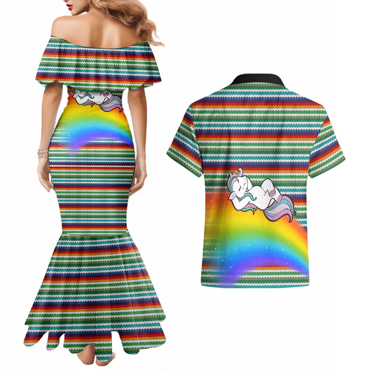 Funny Unicorn Sometimes When I Close My Eyes Christmas Couples Matching Mermaid Dress and Hawaiian Shirt Xmas Holiday Patterns - Wonder Print Shop