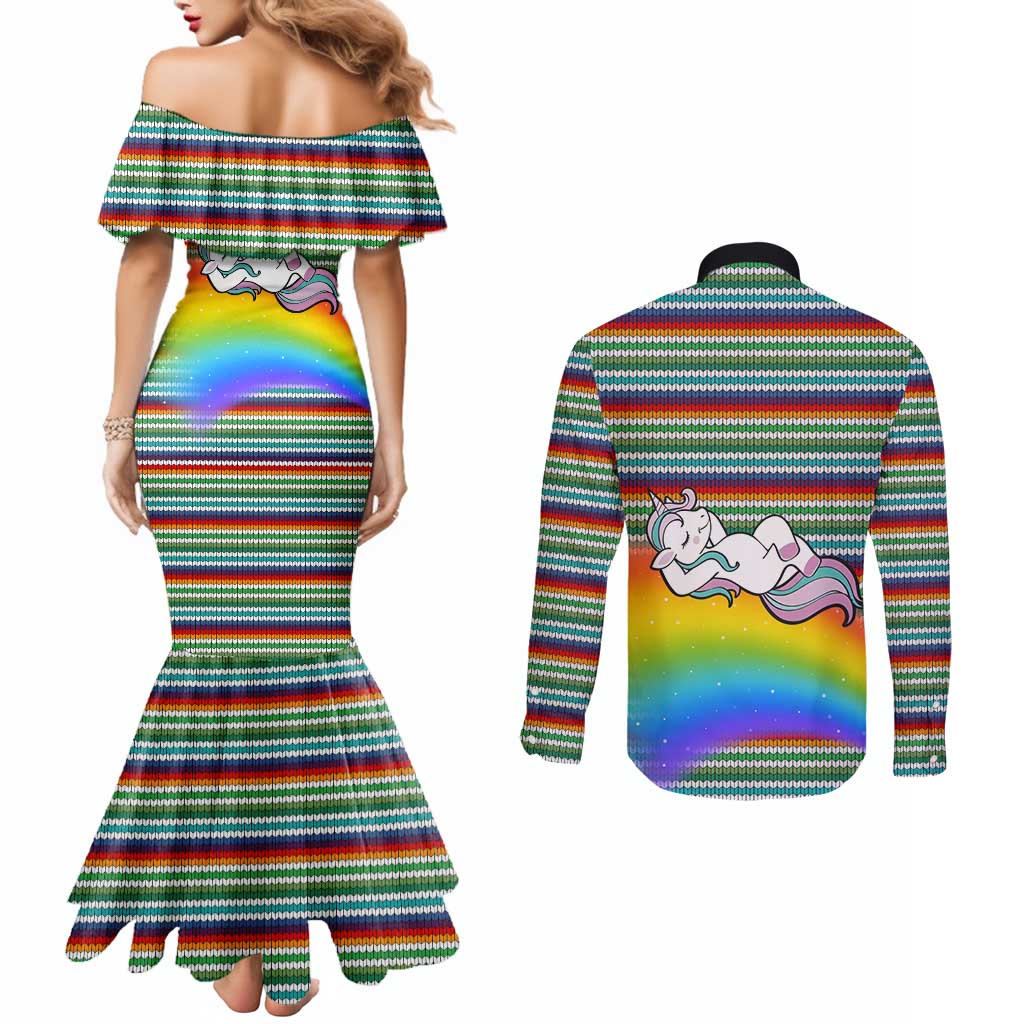 Funny Unicorn Sometimes When I Close My Eyes Christmas Couples Matching Mermaid Dress and Long Sleeve Button Shirt Xmas Holiday Patterns - Wonder Print Shop