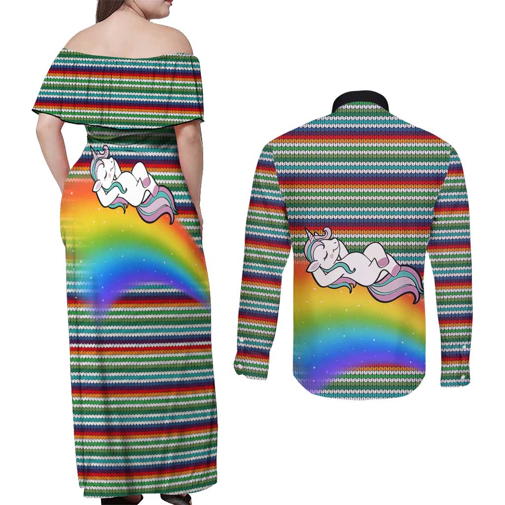 Funny Unicorn Sometimes When I Close My Eyes Christmas Couples Matching Off Shoulder Maxi Dress and Long Sleeve Button Shirt Xmas Holiday Patterns - Wonder Print Shop