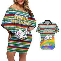 Funny Unicorn Sometimes When I Close My Eyes Christmas Couples Matching Off Shoulder Short Dress and Hawaiian Shirt Xmas Holiday Patterns - Wonder Print Shop