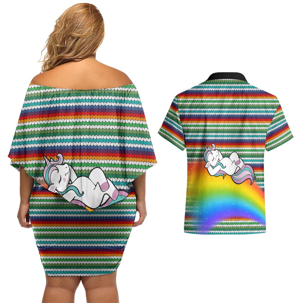 Funny Unicorn Sometimes When I Close My Eyes Christmas Couples Matching Off Shoulder Short Dress and Hawaiian Shirt Xmas Holiday Patterns - Wonder Print Shop
