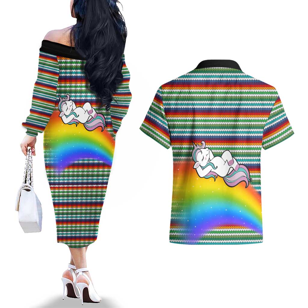 Funny Unicorn Sometimes When I Close My Eyes Christmas Couples Matching Off The Shoulder Long Sleeve Dress and Hawaiian Shirt Xmas Holiday Patterns - Wonder Print Shop