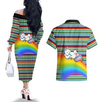 Funny Unicorn Sometimes When I Close My Eyes Christmas Couples Matching Off The Shoulder Long Sleeve Dress and Hawaiian Shirt Xmas Holiday Patterns - Wonder Print Shop