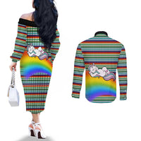 Funny Unicorn Sometimes When I Close My Eyes Christmas Couples Matching Off The Shoulder Long Sleeve Dress and Long Sleeve Button Shirt Xmas Holiday Patterns - Wonder Print Shop