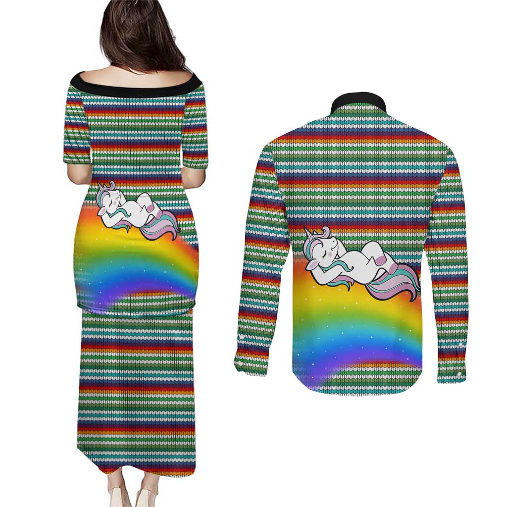 Funny Unicorn Sometimes When I Close My Eyes Christmas Couples Matching Puletasi and Long Sleeve Button Shirt Xmas Holiday Patterns - Wonder Print Shop
