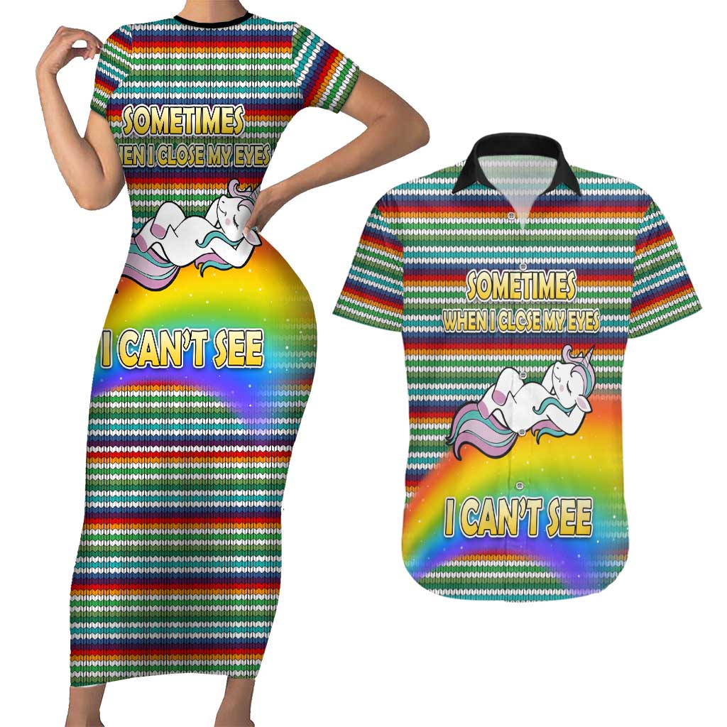 Funny Unicorn Sometimes When I Close My Eyes Christmas Couples Matching Short Sleeve Bodycon Dress and Hawaiian Shirt Xmas Holiday Patterns - Wonder Print Shop