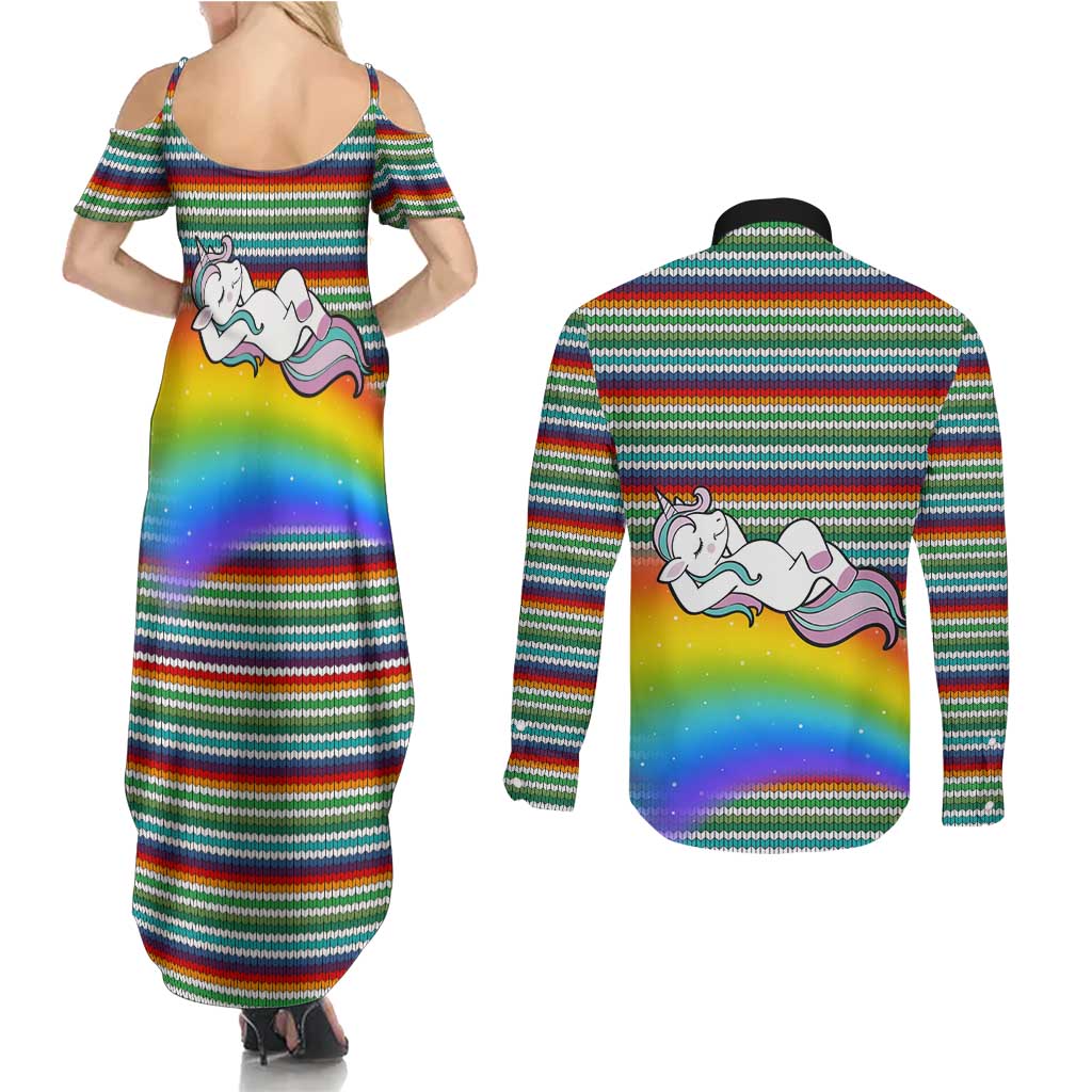 Funny Unicorn Sometimes When I Close My Eyes Christmas Couples Matching Summer Maxi Dress and Long Sleeve Button Shirt Xmas Holiday Patterns - Wonder Print Shop
