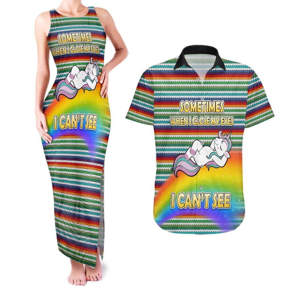 Funny Unicorn Sometimes When I Close My Eyes Christmas Couples Matching Tank Maxi Dress and Hawaiian Shirt Xmas Holiday Patterns - Wonder Print Shop