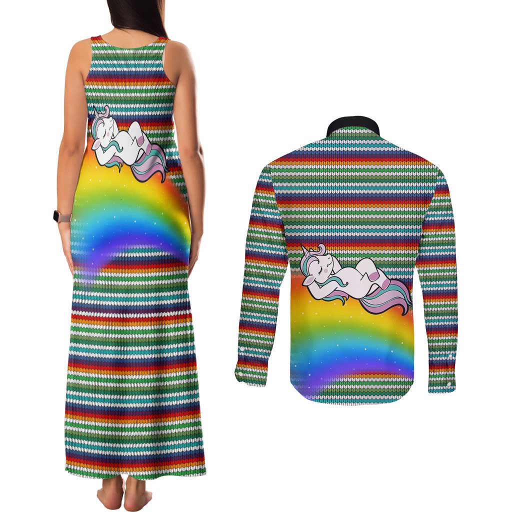 Funny Unicorn Sometimes When I Close My Eyes Christmas Couples Matching Tank Maxi Dress and Long Sleeve Button Shirt Xmas Holiday Patterns - Wonder Print Shop