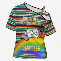 Funny Unicorn Sometimes When I Close My Eyes Christmas Cross Shoulder Shirt Xmas Holiday Patterns - Wonder Print Shop