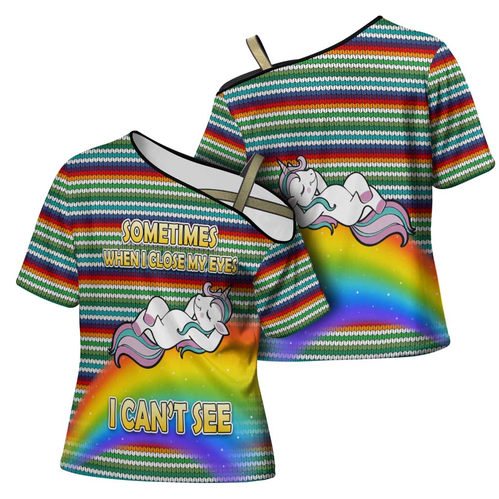 Funny Unicorn Sometimes When I Close My Eyes Christmas Cross Shoulder Shirt Xmas Holiday Patterns - Wonder Print Shop