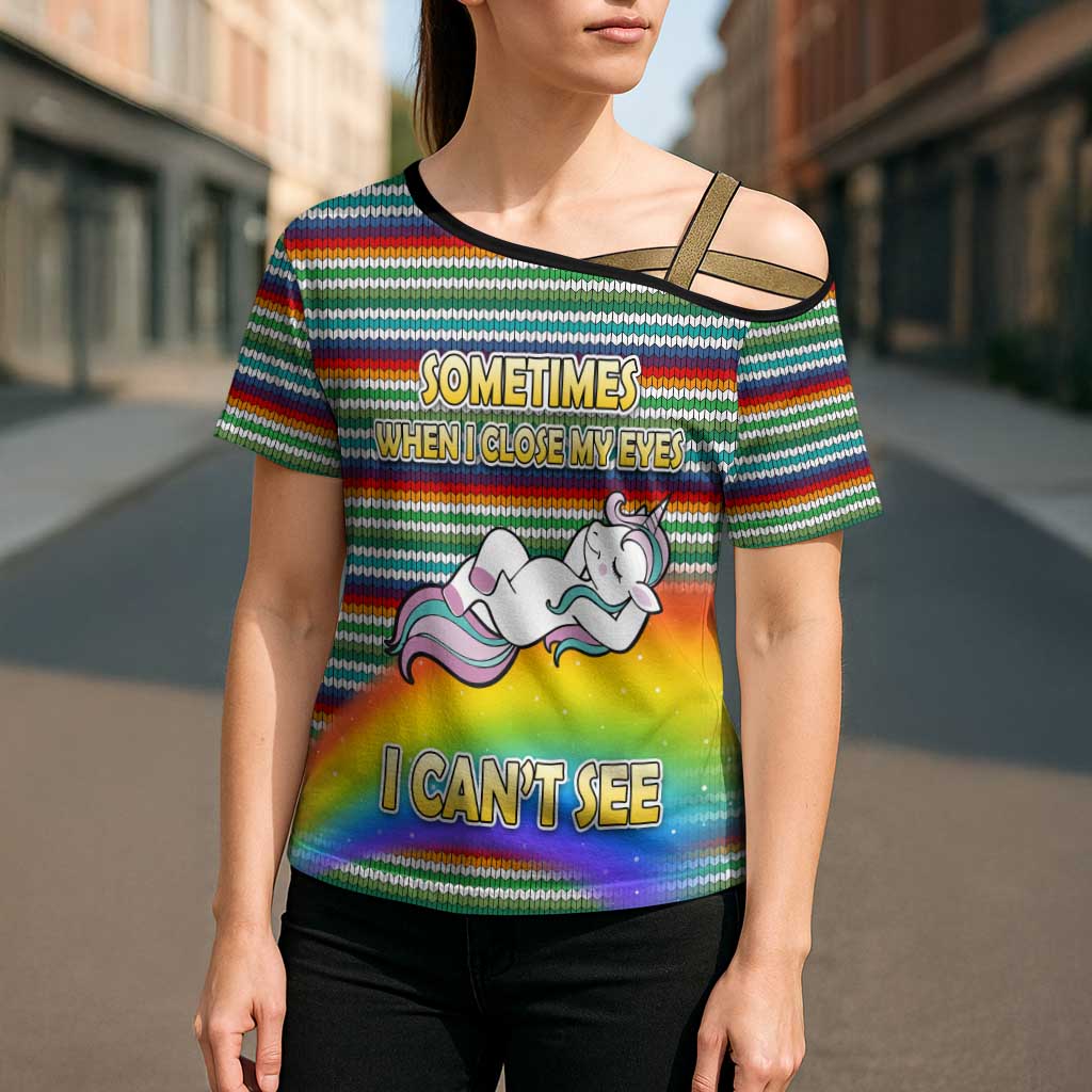 Funny Unicorn Sometimes When I Close My Eyes Christmas Cross Shoulder Shirt Xmas Holiday Patterns - Wonder Print Shop