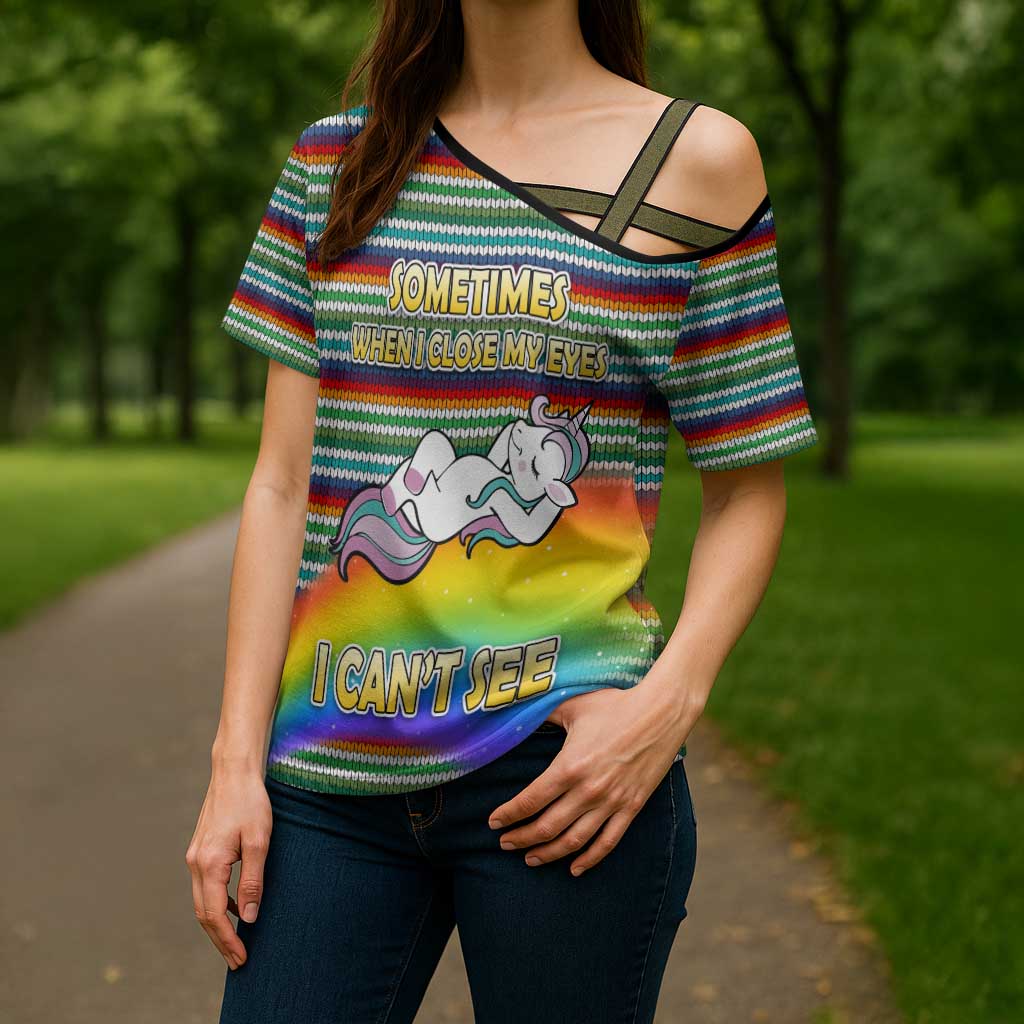 Funny Unicorn Sometimes When I Close My Eyes Christmas Cross Shoulder Shirt Xmas Holiday Patterns - Wonder Print Shop