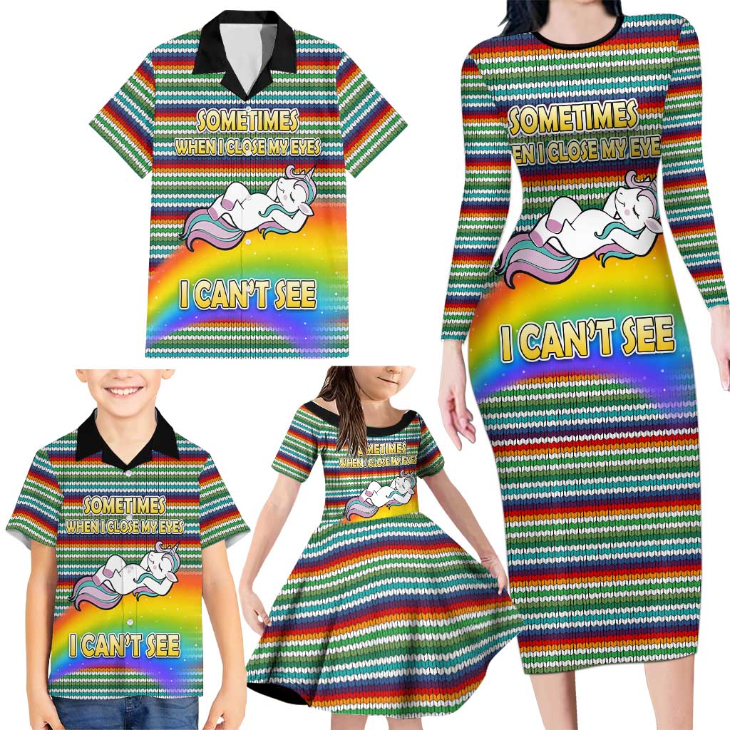 Funny Unicorn Sometimes When I Close My Eyes Christmas Family Matching Long Sleeve Bodycon Dress and Hawaiian Shirt Xmas Holiday Patterns - Wonder Print Shop