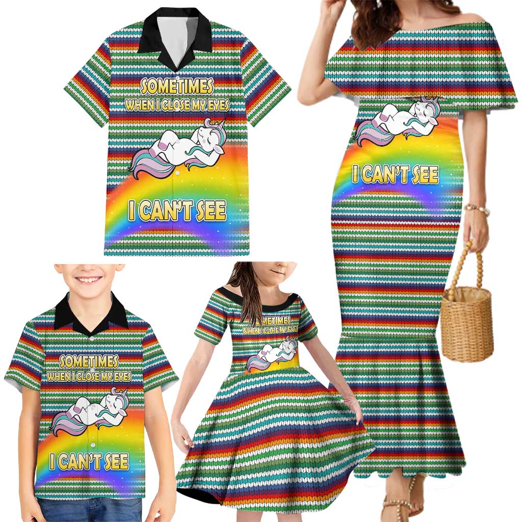 Funny Unicorn Sometimes When I Close My Eyes Christmas Family Matching Mermaid Dress and Hawaiian Shirt Xmas Holiday Patterns - Wonder Print Shop