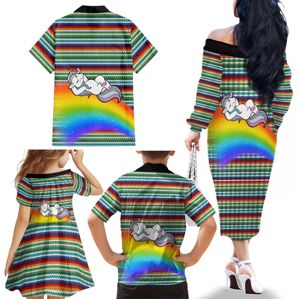 Funny Unicorn Sometimes When I Close My Eyes Christmas Family Matching Off The Shoulder Long Sleeve Dress and Hawaiian Shirt Xmas Holiday Patterns - Wonder Print Shop