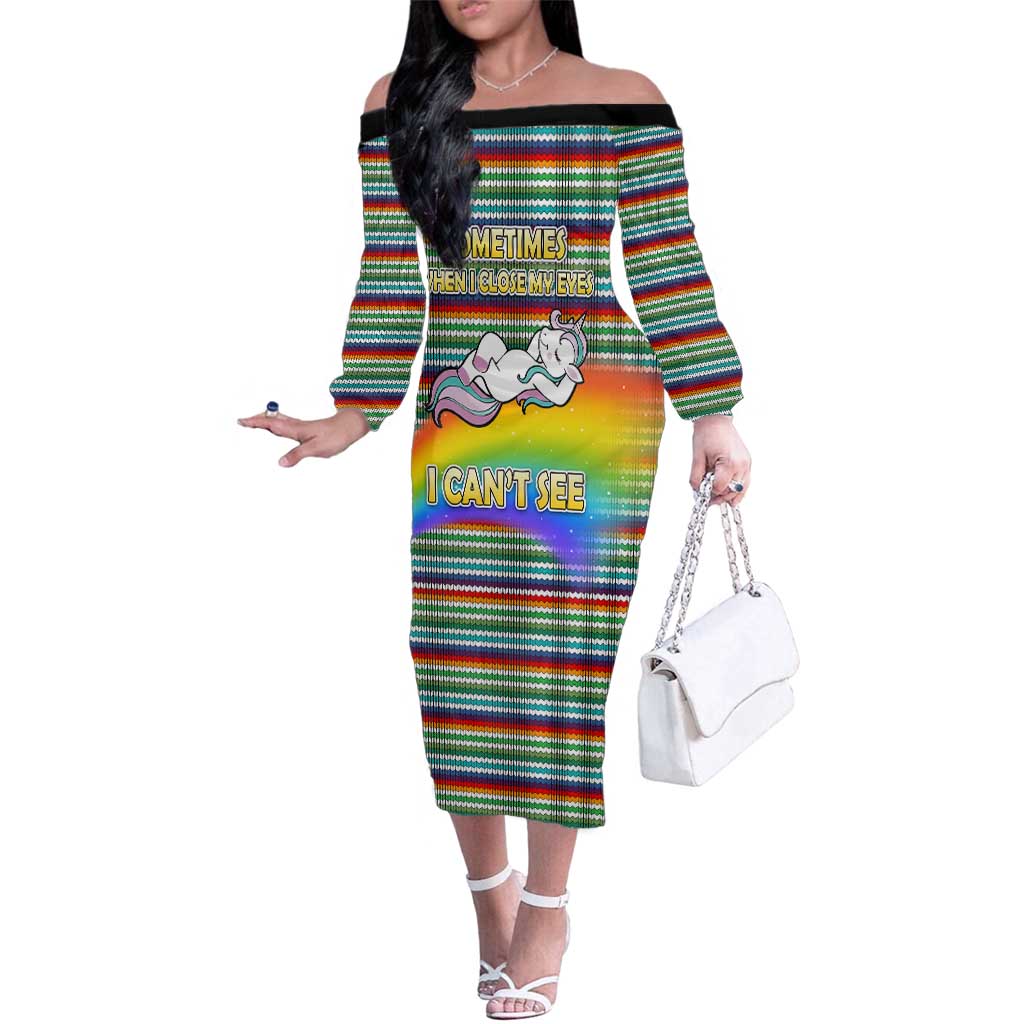 Funny Unicorn Sometimes When I Close My Eyes Christmas Family Matching Off The Shoulder Long Sleeve Dress and Hawaiian Shirt Xmas Holiday Patterns - Wonder Print Shop
