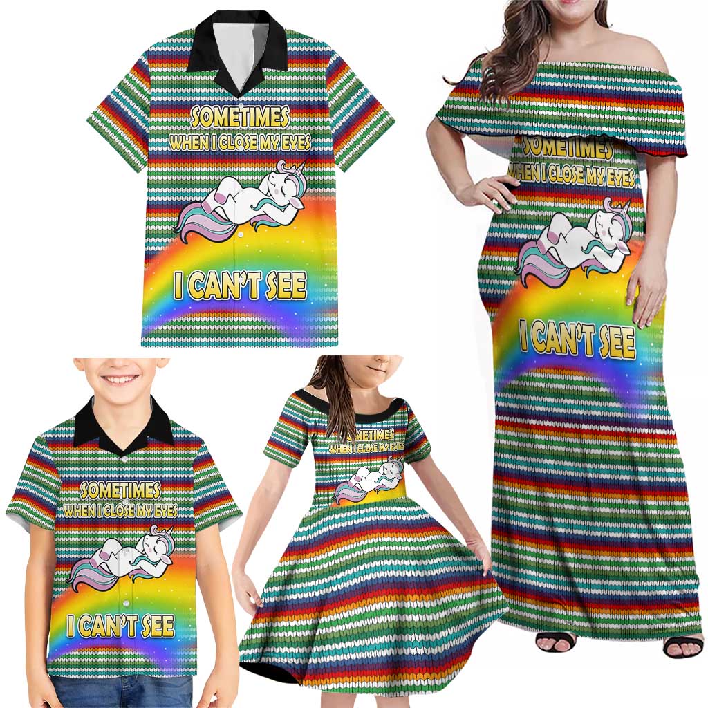 Funny Unicorn Sometimes When I Close My Eyes Christmas Family Matching Off Shoulder Maxi Dress and Hawaiian Shirt Xmas Holiday Patterns - Wonder Print Shop