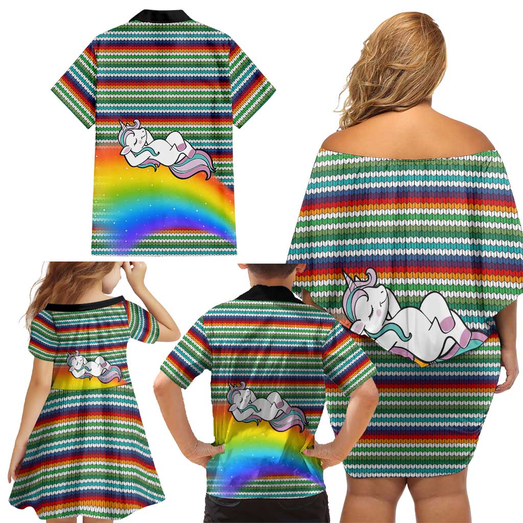 Funny Unicorn Sometimes When I Close My Eyes Christmas Family Matching Off Shoulder Short Dress and Hawaiian Shirt Xmas Holiday Patterns - Wonder Print Shop